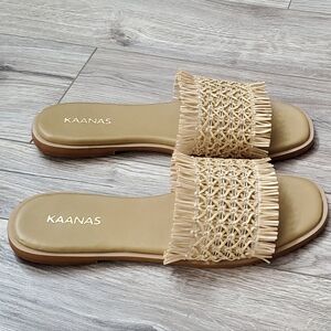 KAANAS Tortuga Frayed Tiki Slide Sandal, Natural, Wm's Sz 9, NEARLY NEW!